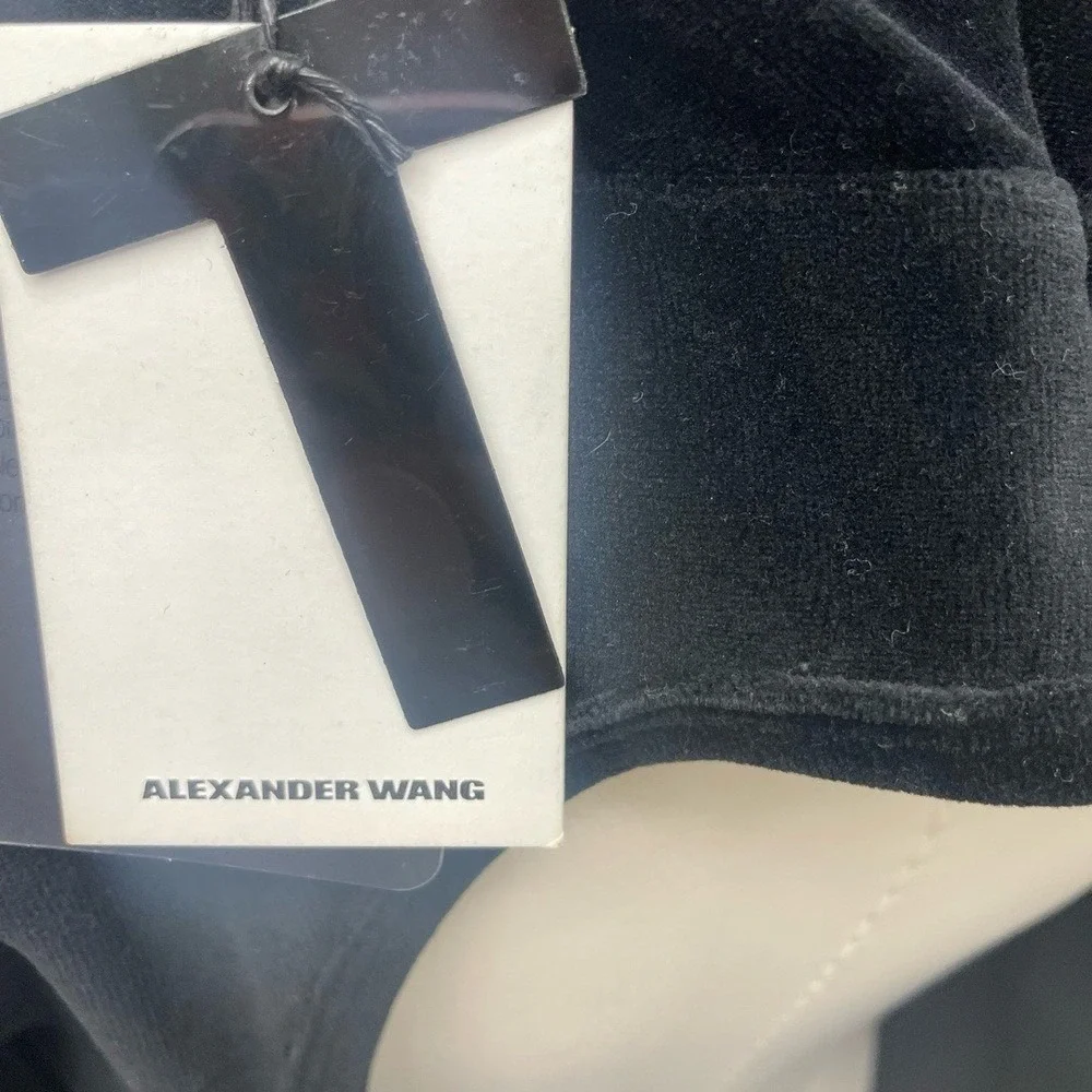 T by Alexander Wang Black Mock Neck Cut Out Back Velour Mini Shift Dress Large‎